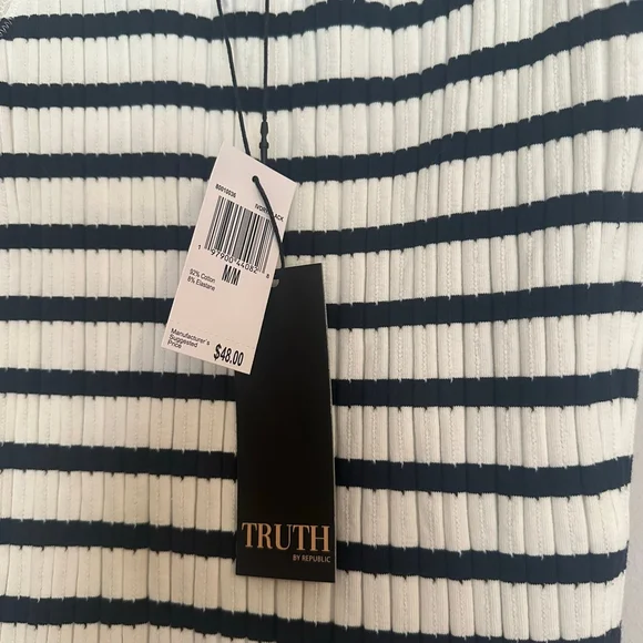 Truth by Republic M Striped Ribbed Tank Top women's White Black stretch - Picture 5 of 11